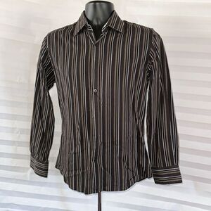 Blue Pronto Uomo Men's Brown Stripe Casual Button Down Long Sleeve Shirt Size SM